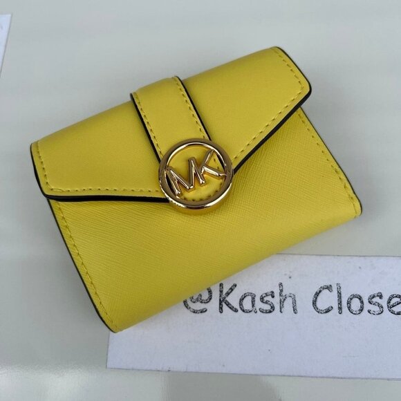 Michael Kors wallet carmen medium trifold leather wallet sunshine - Picture 2 of 7